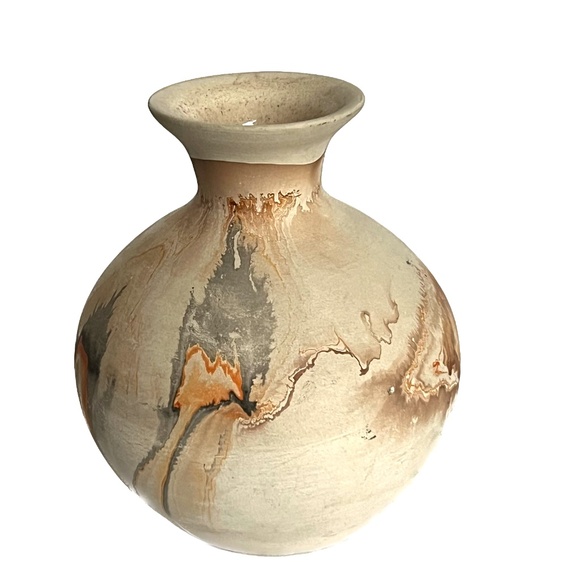Nemadji Indian River Pottery Vase Orange Brown Swirl Handmade USA 4.1/2" Tall - Picture 3 of 6